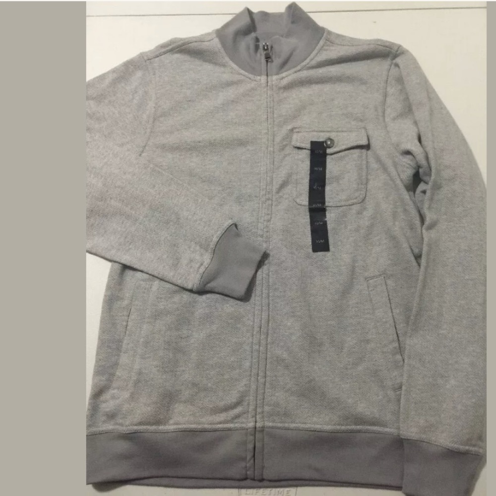 Full zip herringbone texture sweater cardigan grey